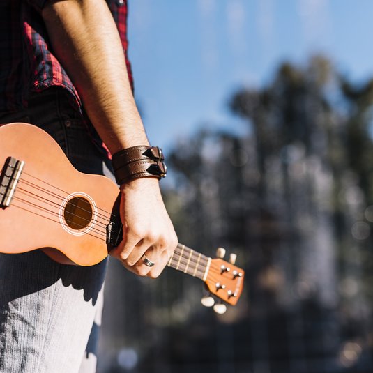 Ukelele in hand van man